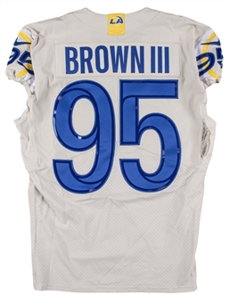 2021 Bobby Brown III Game Used Los Angeles Rams Alternate Bone Gray Jersey (Rams COA)